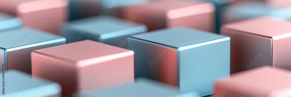 Poster metallic cubes in varying colors arrange in geometric pattern