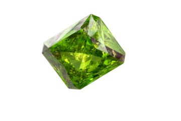 A green gemstone is shown in a white background