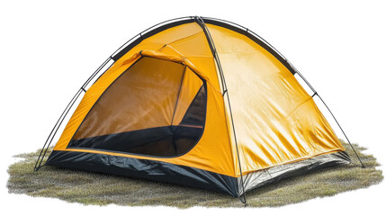 Yellow camping tent isolated on transparent background.