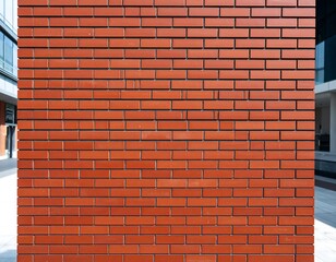 Obraz premium Detailed view of a modern terracotta brick wall with precise brickwork in urban setting