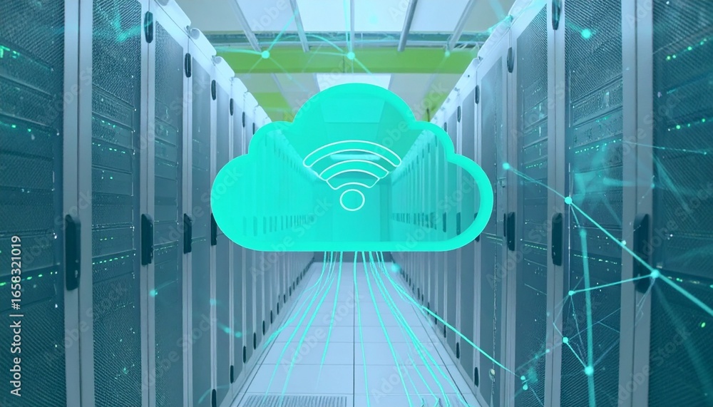 Poster digital data connections with cloud symbol in technology environment