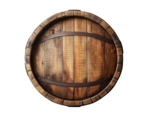 Wooden barrel top view. isolated on transparent background.