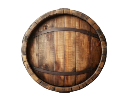 Wooden barrel top view. isolated on transparent background.