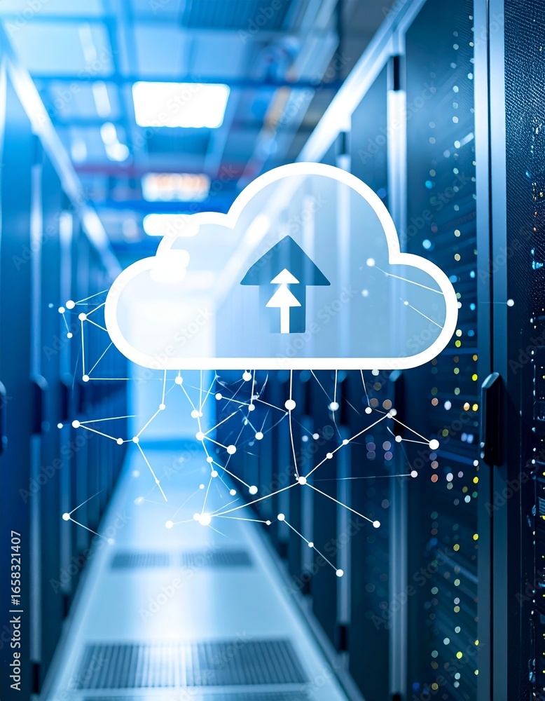 Aufkleber modern cloud computing servers with data transfer symbols overlay