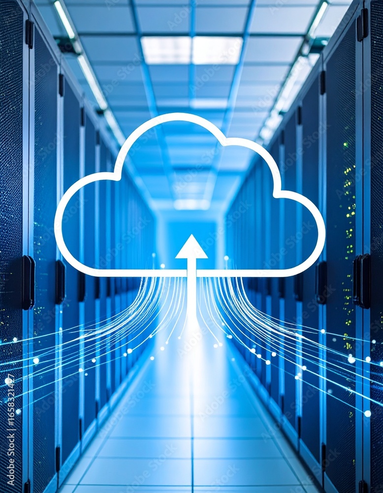 Poster digital cloud technology abstract visualization in data center