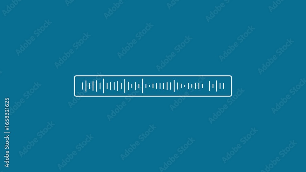 Poster glowing white audio waveform in box on solid background representing sound frequency and amplitude i