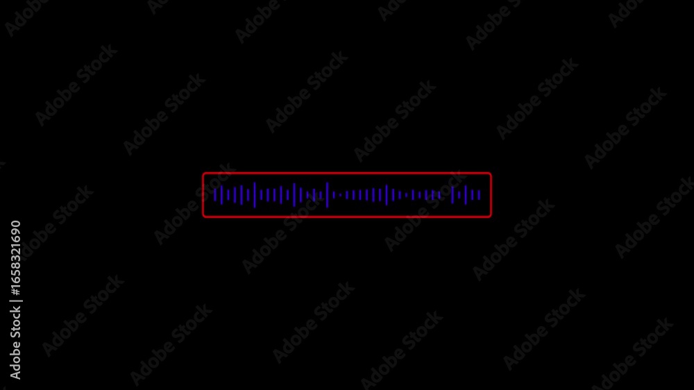 Poster sound audio waveform in red box on black background representing sound frequency and amplitude in di