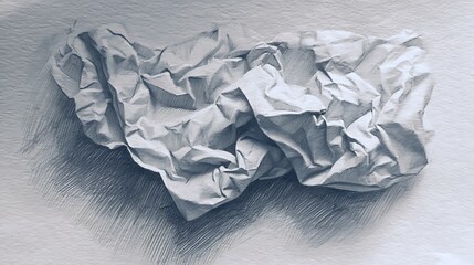 crumpled paper ball on blue background