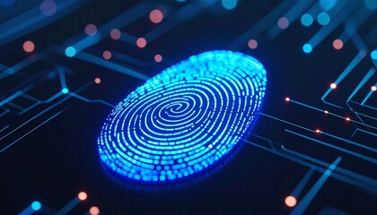 Futuristic digital fingerprint on a vibrant technology background