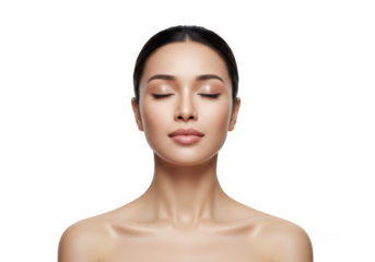 Beautiful woman with closed eyes isolated on transparent background