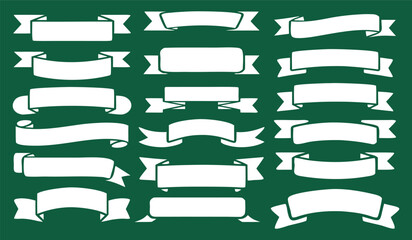 Simple Black Ribbon Banner and Flag Vector Design Elements Set Vintage ribbon and banner set with green decorative labels and frames in vector collection 