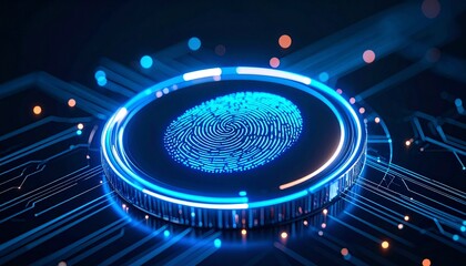 High-tech holographic fingerprint scanner on digital circuit board