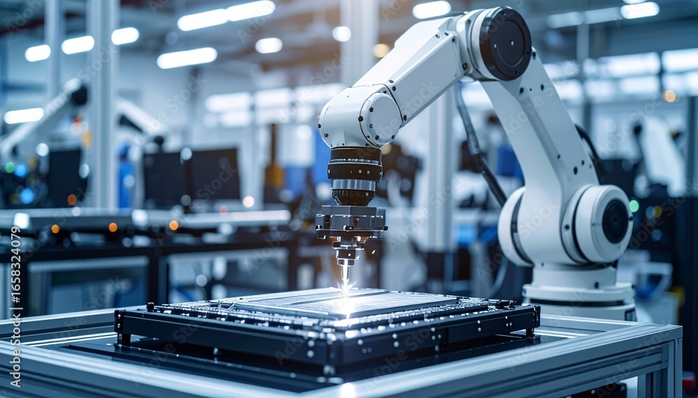 Aufkleber industrial robotic arm performing precision tasks in a factory setting