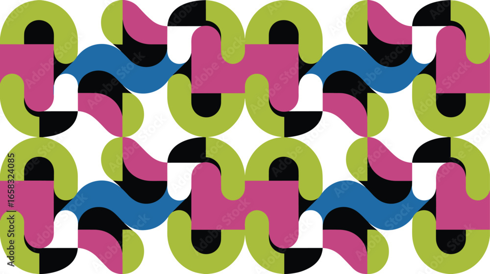 Poster abstract geometric pattern with colorful rounded shapes on white