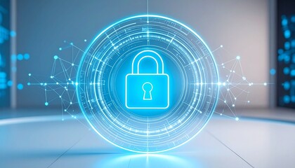 Naklejka premium Futuristic digital padlock glowing in a secure technology space