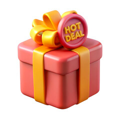 3d gift box with hot deal seal isolated on transparent background
