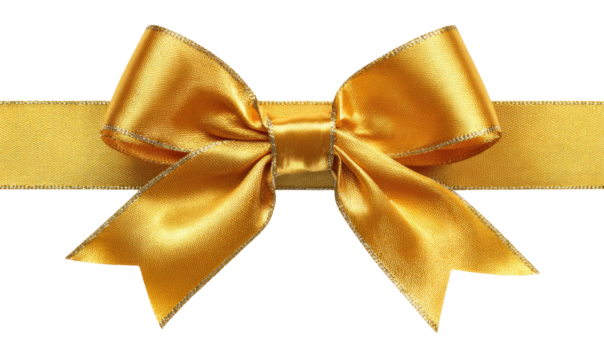 Golden satin ribbon bow, centered on a wide ribbon