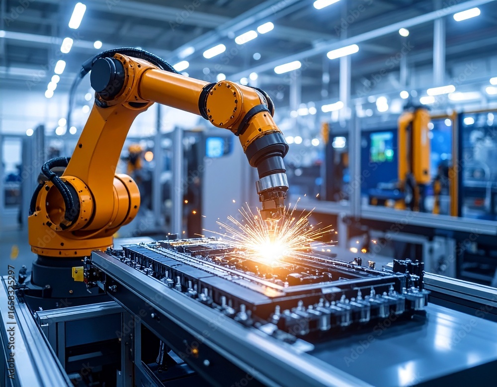 Aufkleber high-tech robotic arm performing precision work in a factory setting