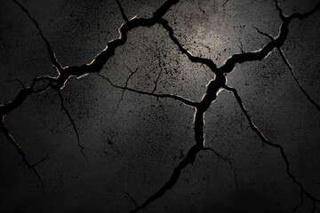Obraz premium Cracked Surface Texture with Light Reflection on Dark Background