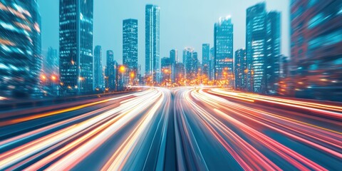Fototapeta premium Urban Night Cityscape with Light Trails from Moving Vehicles