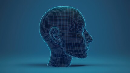 Obraz premium 3D Wireframe Model of a Human Head in Blue Background
