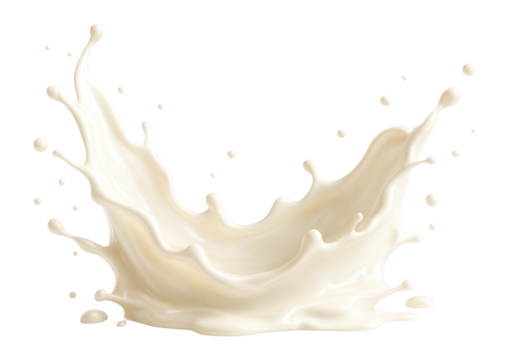 Creamy vanilla milk splash with elegant curves and scattered droplets.