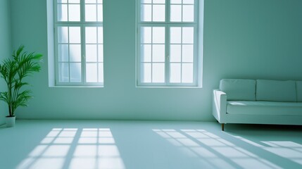 Fototapeta premium Modern Minimalist Living Space with Natural Light and Green Plant