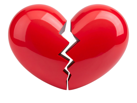 Floating 3D Broken Heart Emoji with Gloss Effect and Shadow, PNG