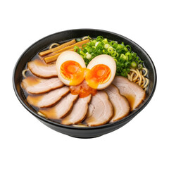 Delicious ramen bowl isolated on transparent background, a flavorful and savory dish