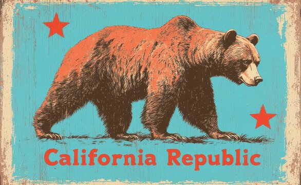 Vintage California Bear Graphic with Stars and Bold Colors