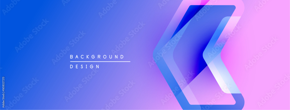 Poster abstract gradient background. blue transitions to purple, with layered geometric shapes creating dyn