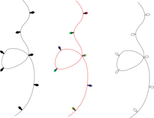 Three stylized strings of Christmas lights with different color palettes string lights