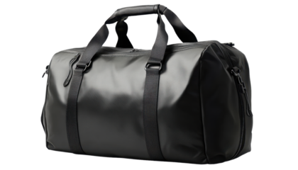 Black sport bag isolated on a transparent background.
