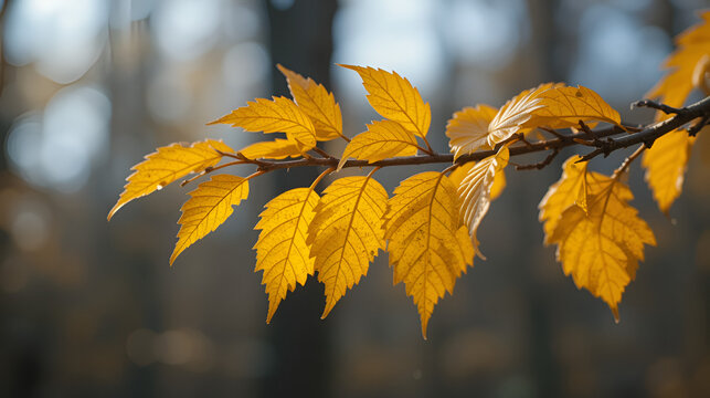 Yellow leafs on branch during autumn/fall in Sweden.