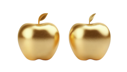 Golden apple isolated on transparent background