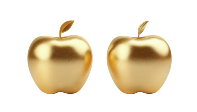 Golden apple isolated on transparent background