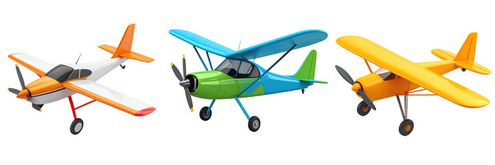 Three 3D Plastic Style Pixelated Gliders With Colorful Wings And Propellers Against A Black Background