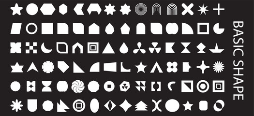 Abstract and vector basic shapes collection. Geometric formal shape. basic shape collection icon set editable stroke.  Brutalist abstract geometric shapes and grids. 