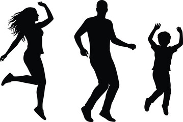Silhouette, dancing jump poses, active child, joyful movement, energetic people, jump, dance, fun, motion, lifestyle, sport, happiness, activity, rhythm, exercise, action,