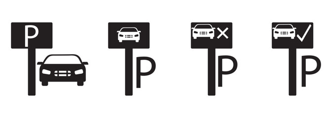 Car parking icon. Park sign symbol. Vehicle transport lot area. Car Symbol. Car parking icon set. Parking sign and parking map pin. 