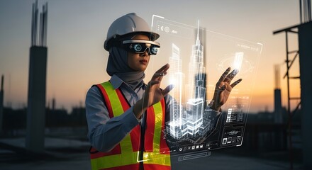 Engineer Using Augmented Reality Technology at a Construction Site