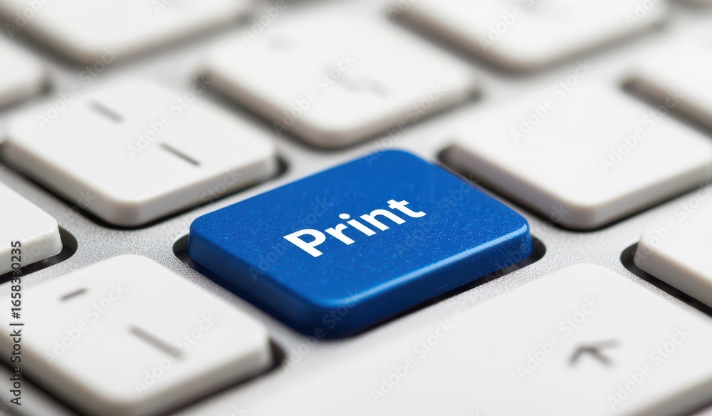 Poster close-up of blue print button on modern computer keyboard