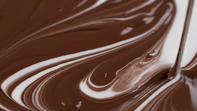 Swirled chocolate and white liquid creating a marbled effect