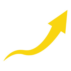 Bright yellow upward curved arrow symbolizing growth and progress