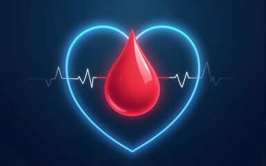 world diabetes day - drop blood are sugar and hematopoietic around in ring blue circle with line heart wave on dark blue background vector design. High quality