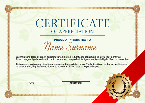 Certificate of appreciation template, award diploma background with guilloche pattern - vector  illustration