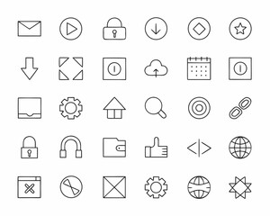 Collection of thin line interface icons for web and mobile applications