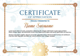 Certificate of appreciation template, award diploma background with guilloche pattern - vector  illustration