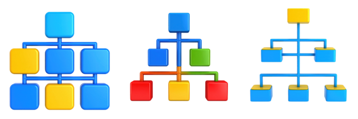 Three Dimensional Plastic Style Hierarchy Icon Blue And Yellow Colors With Connection Lines For Presentation