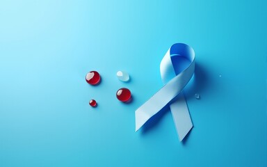 Light blue ribbons with blood on blue background , world diabetes day. High quality